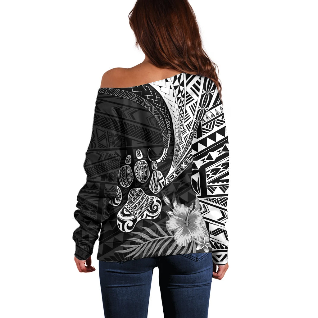 Personalised Polynesian Off Shoulder Sweater Bulldog With Polynesian Patterns - Wonder Print Shop