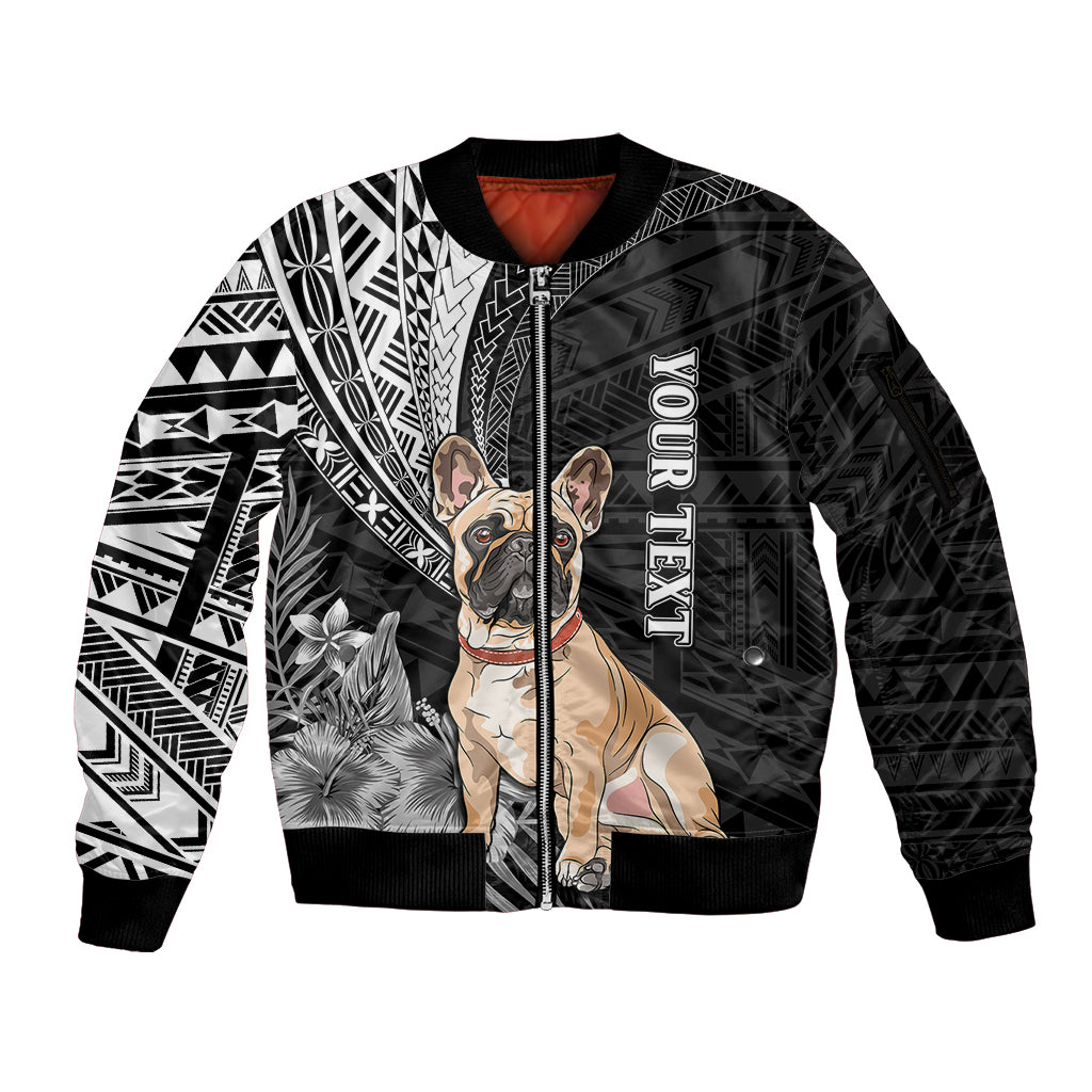 Personalised Polynesian Sleeve Zip Bomber Jacket Bulldog With Polynesian Patterns - Wonder Print Shop