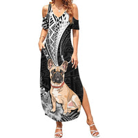 Personalised Polynesian Summer Maxi Dress Bulldog With Polynesian Patterns - Wonder Print Shop