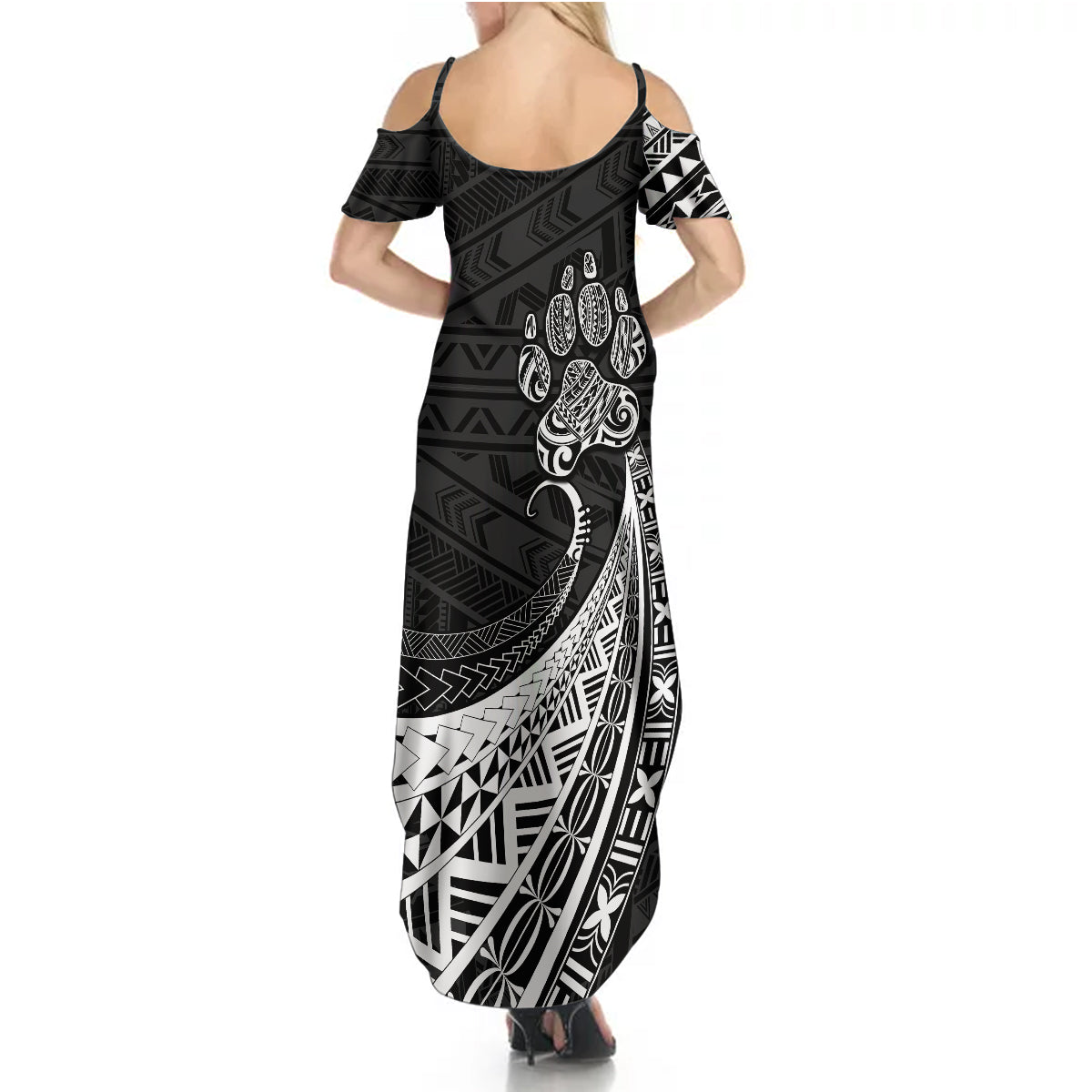 Personalised Polynesian Summer Maxi Dress Bulldog With Polynesian Patterns - Wonder Print Shop