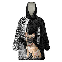Personalised Polynesian Wearable Blanket Hoodie Bulldog With Polynesian Patterns - Wonder Print Shop