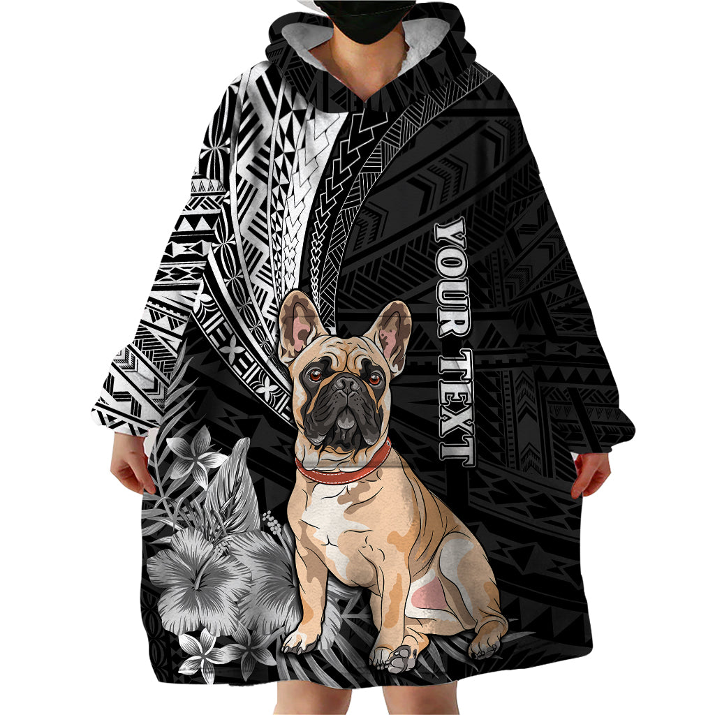 Personalised Polynesian Wearable Blanket Hoodie Bulldog With Polynesian Patterns - Wonder Print Shop