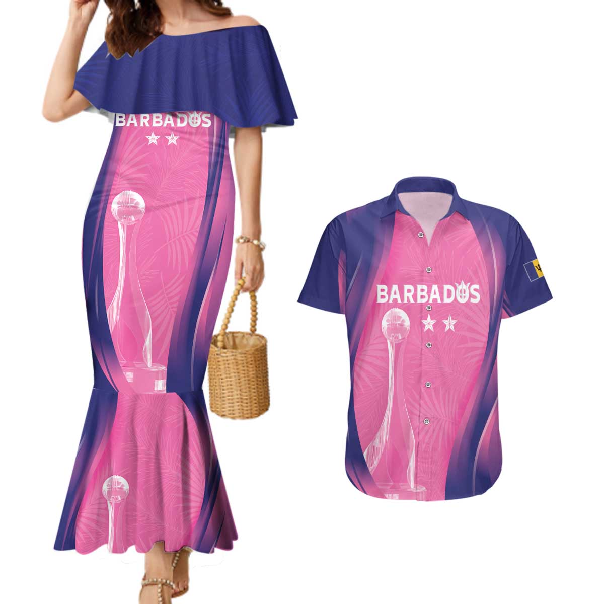 Barbados Cricket Custom Couples Matching Mermaid Dress and Hawaiian Shirt Royal Champions - Tropical Vibes - Wonder Print Shop