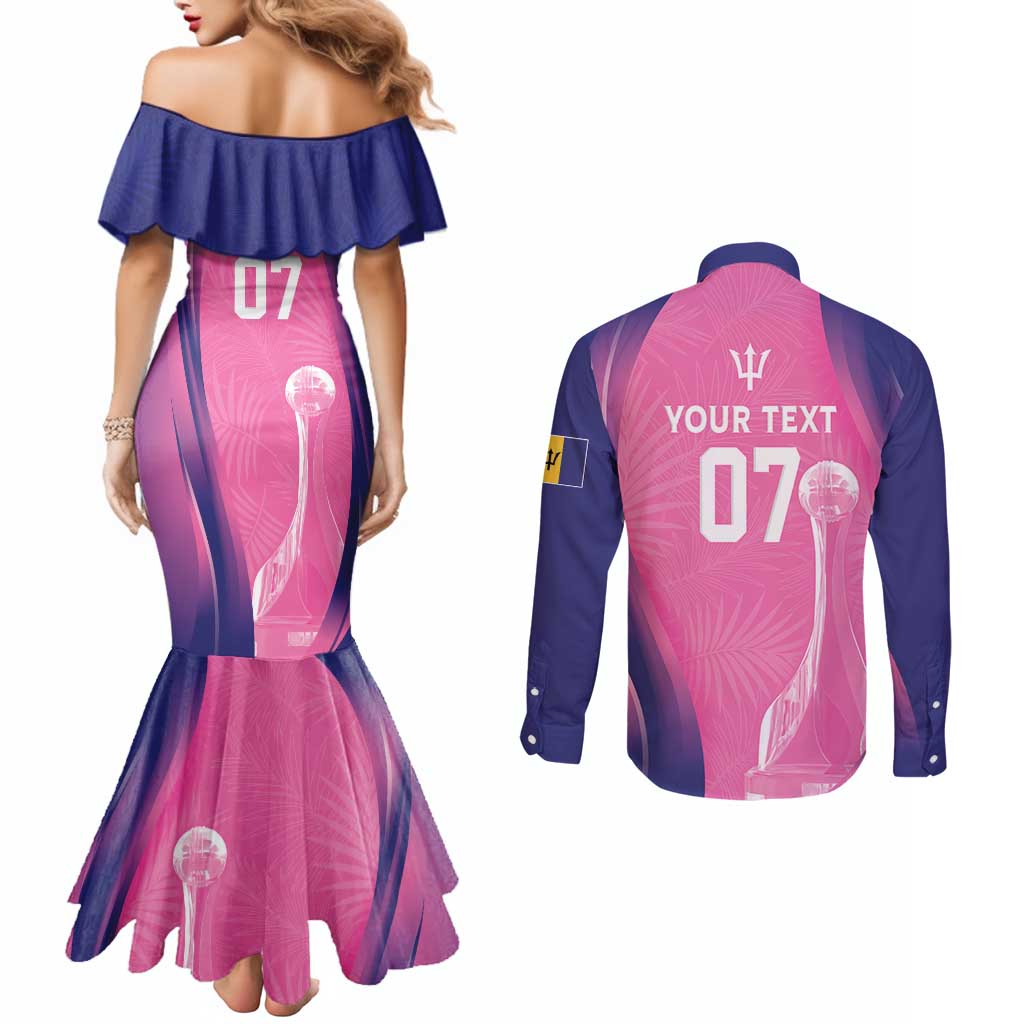 Barbados Cricket Custom Couples Matching Mermaid Dress and Long Sleeve Button Shirt Royal Champions - Tropical Vibes - Wonder Print Shop