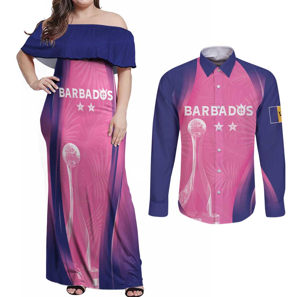 Barbados Cricket Custom Couples Matching Off Shoulder Maxi Dress and Long Sleeve Button Shirt Royal Champions - Tropical Vibes - Wonder Print Shop