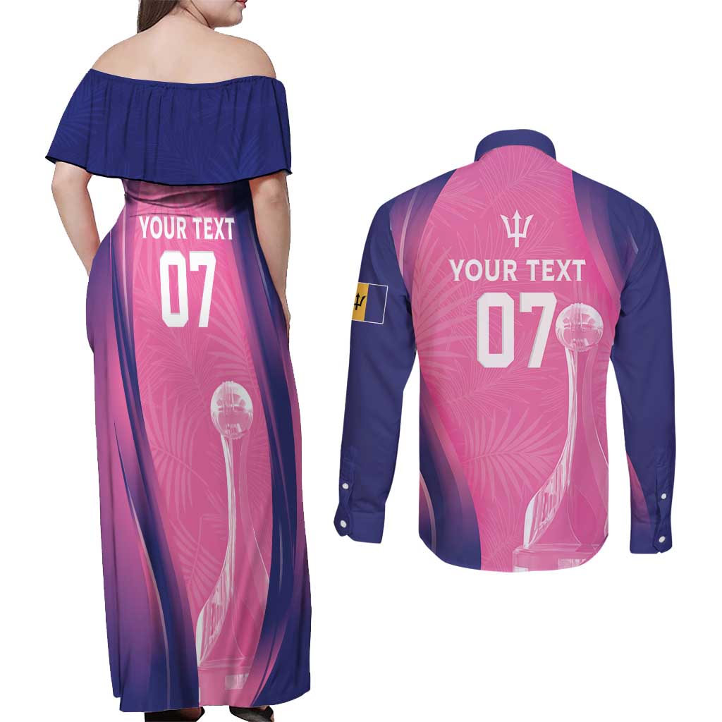 Barbados Cricket Custom Couples Matching Off Shoulder Maxi Dress and Long Sleeve Button Shirt Royal Champions - Tropical Vibes - Wonder Print Shop