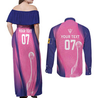 Barbados Cricket Custom Couples Matching Off Shoulder Maxi Dress and Long Sleeve Button Shirt Royal Champions - Tropical Vibes - Wonder Print Shop