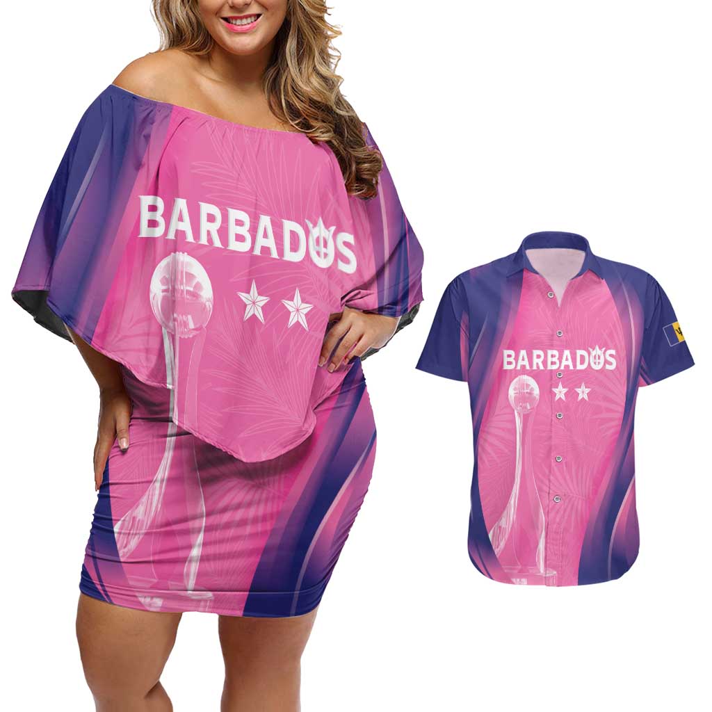 Barbados Cricket Custom Couples Matching Off Shoulder Short Dress and Hawaiian Shirt Royal Champions - Tropical Vibes - Wonder Print Shop