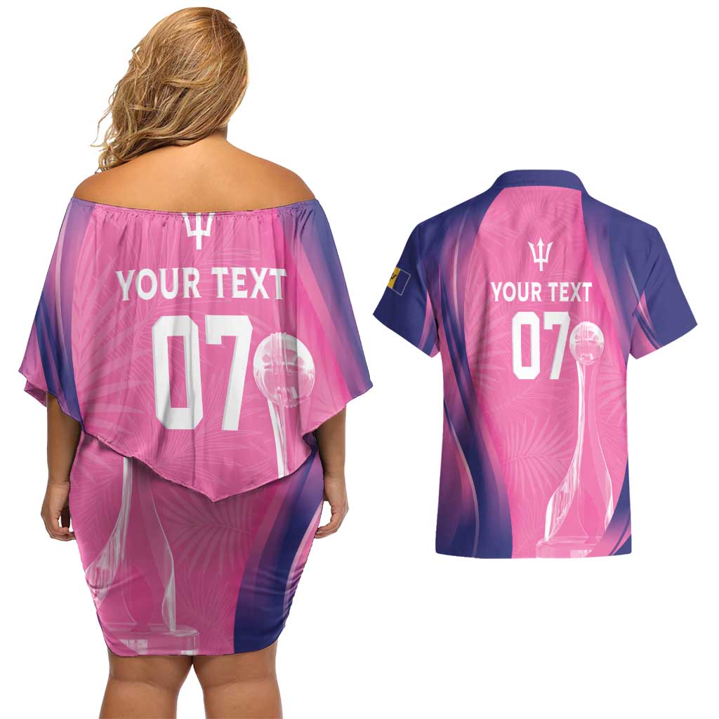 Barbados Cricket Custom Couples Matching Off Shoulder Short Dress and Hawaiian Shirt Royal Champions - Tropical Vibes - Wonder Print Shop