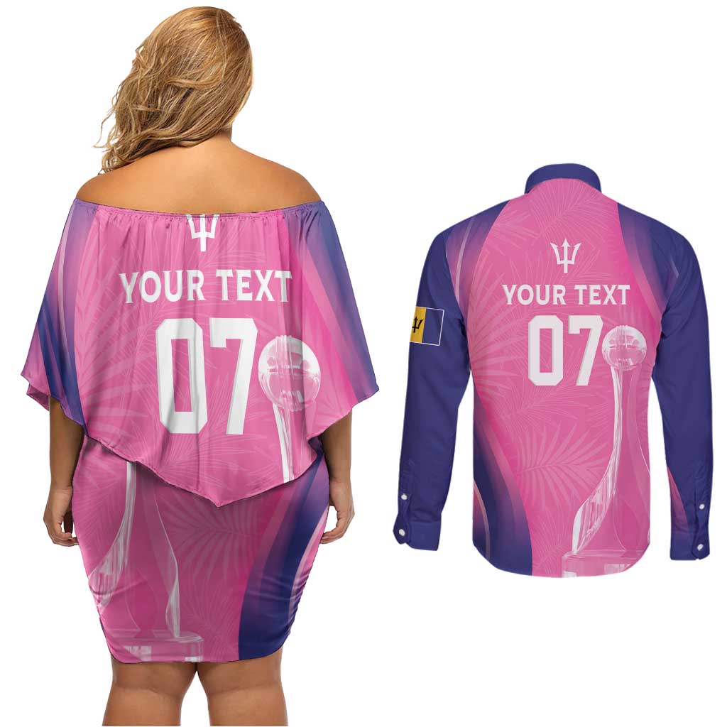 Barbados Cricket Custom Couples Matching Off Shoulder Short Dress and Long Sleeve Button Shirt Royal Champions - Tropical Vibes - Wonder Print Shop