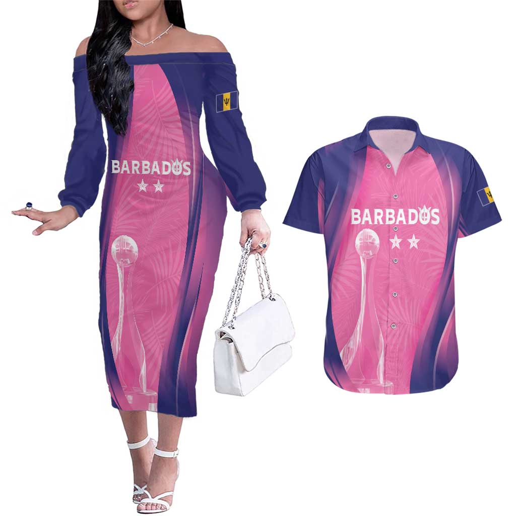 Barbados Cricket Custom Couples Matching Off The Shoulder Long Sleeve Dress and Hawaiian Shirt Royal Champions - Tropical Vibes - Wonder Print Shop