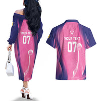 Barbados Cricket Custom Couples Matching Off The Shoulder Long Sleeve Dress and Hawaiian Shirt Royal Champions - Tropical Vibes - Wonder Print Shop