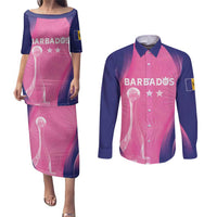 Barbados Cricket Custom Couples Matching Puletasi and Long Sleeve Button Shirt Royal Champions - Tropical Vibes - Wonder Print Shop