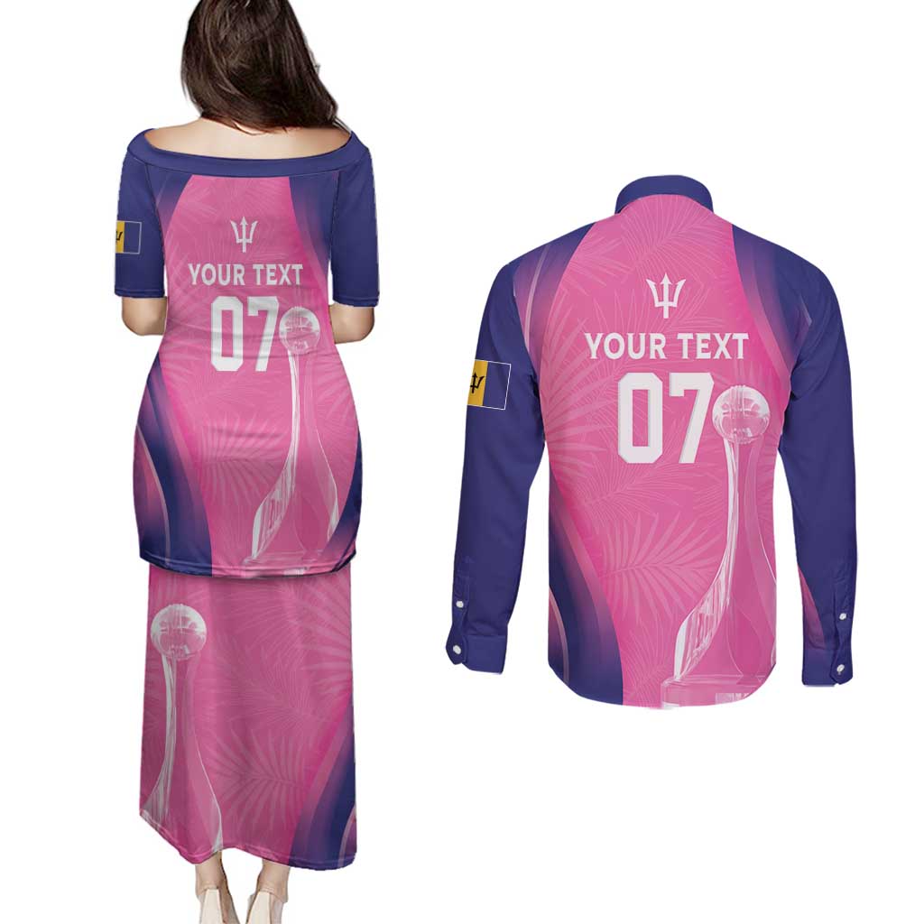 Barbados Cricket Custom Couples Matching Puletasi and Long Sleeve Button Shirt Royal Champions - Tropical Vibes - Wonder Print Shop