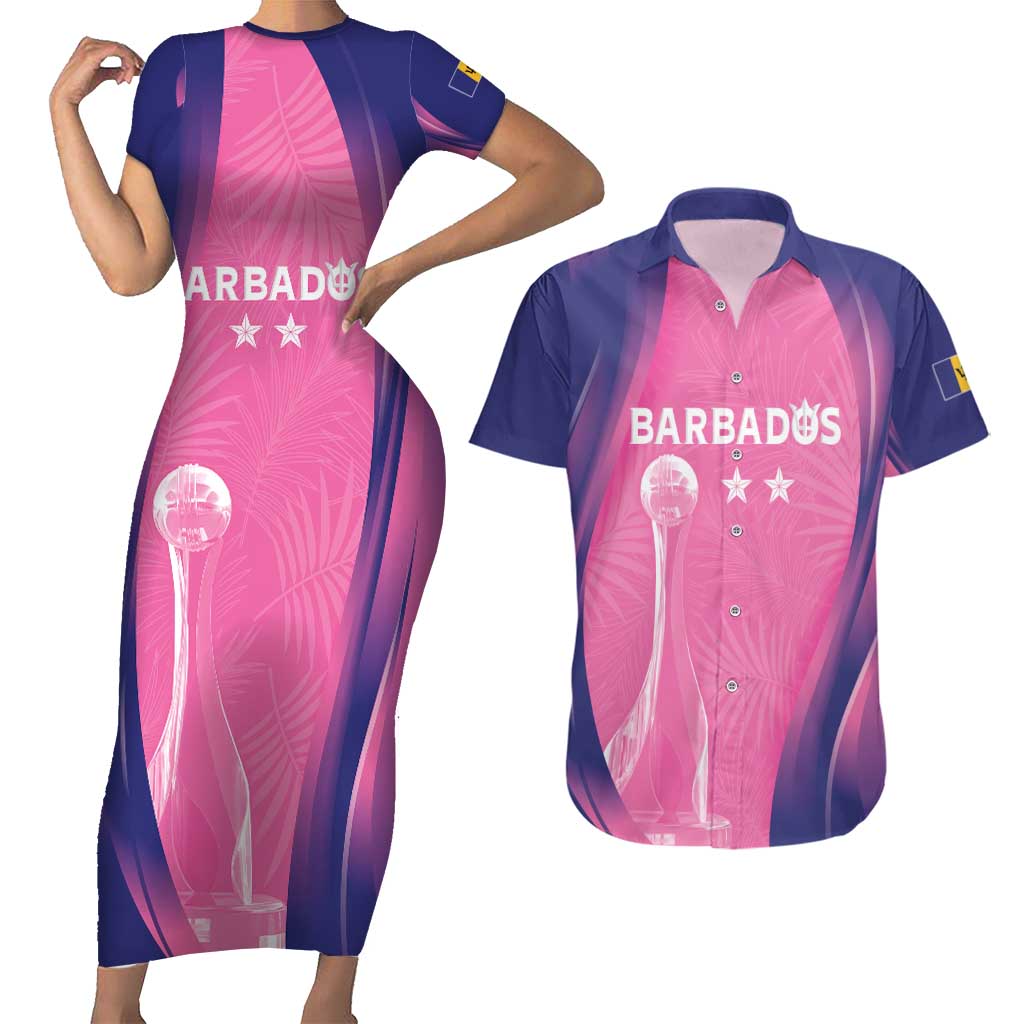 Barbados Cricket Custom Couples Matching Short Sleeve Bodycon Dress and Hawaiian Shirt Royal Champions - Tropical Vibes - Wonder Print Shop