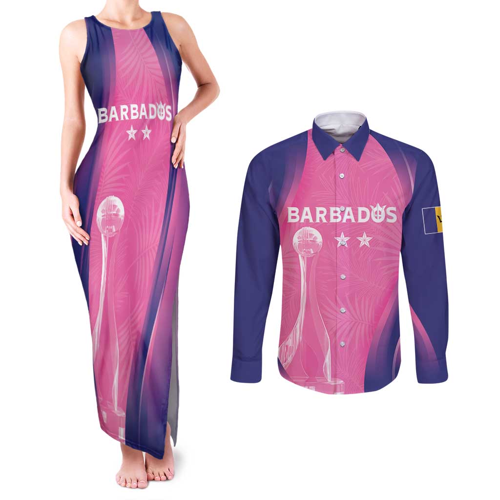 Barbados Cricket Custom Couples Matching Tank Maxi Dress and Long Sleeve Button Shirt Royal Champions - Tropical Vibes - Wonder Print Shop