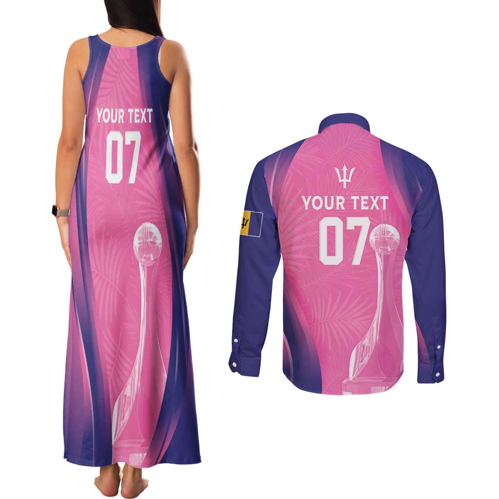 Barbados Cricket Custom Couples Matching Tank Maxi Dress and Long Sleeve Button Shirt Royal Champions - Tropical Vibes - Wonder Print Shop