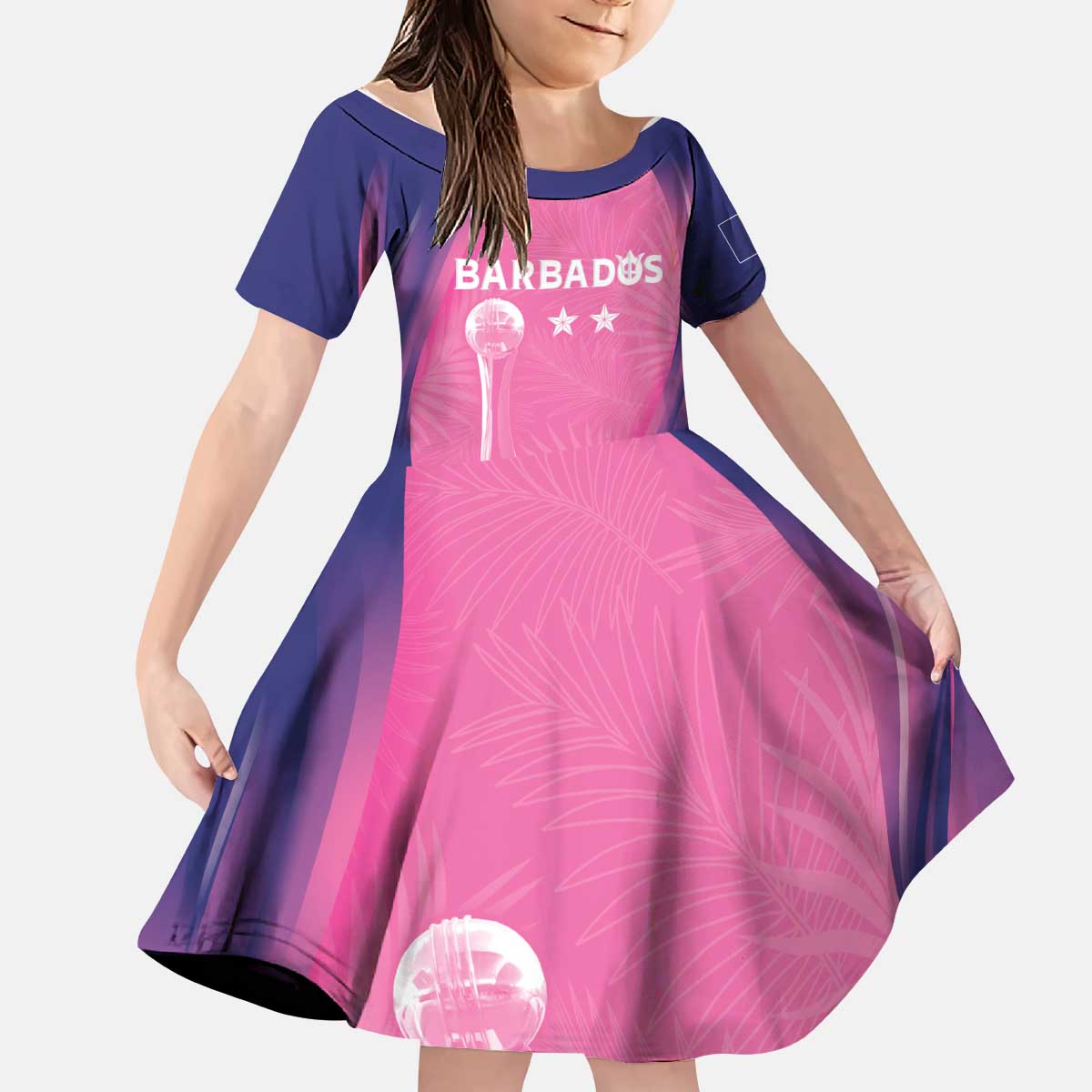 Barbados Cricket Custom Kid Short Sleeve Dress Royal Champions - Tropical Vibes - Wonder Print Shop