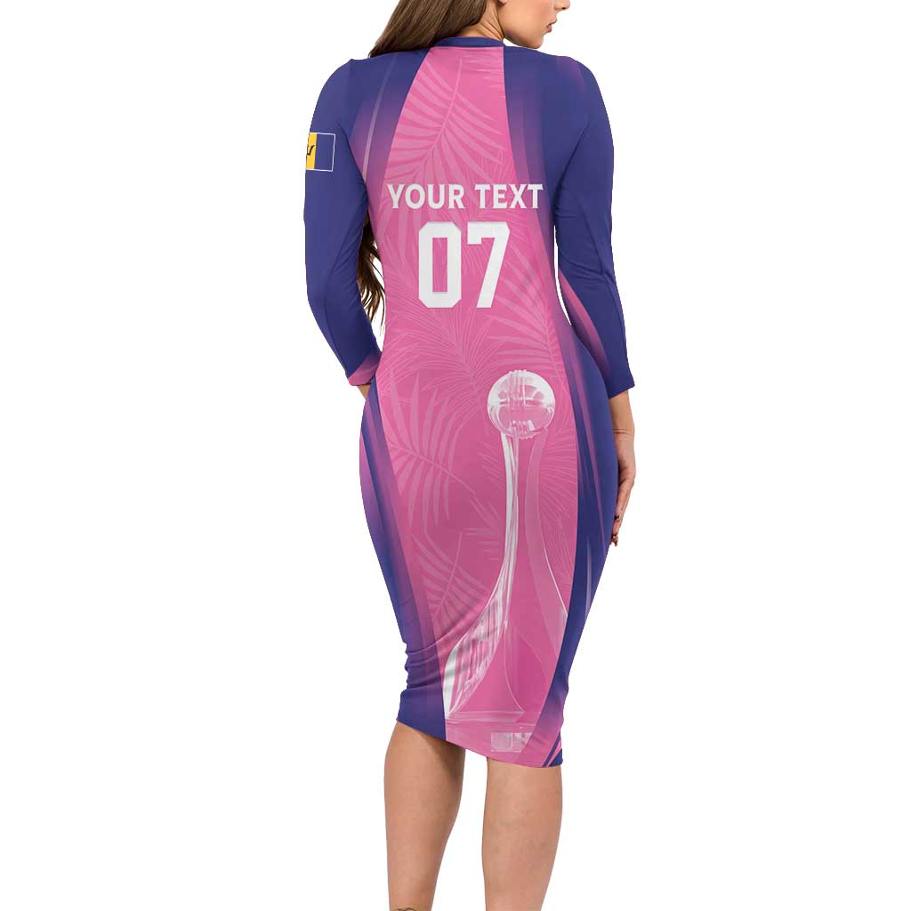 Barbados Cricket Custom Long Sleeve Bodycon Dress Royal Champions - Tropical Vibes - Wonder Print Shop