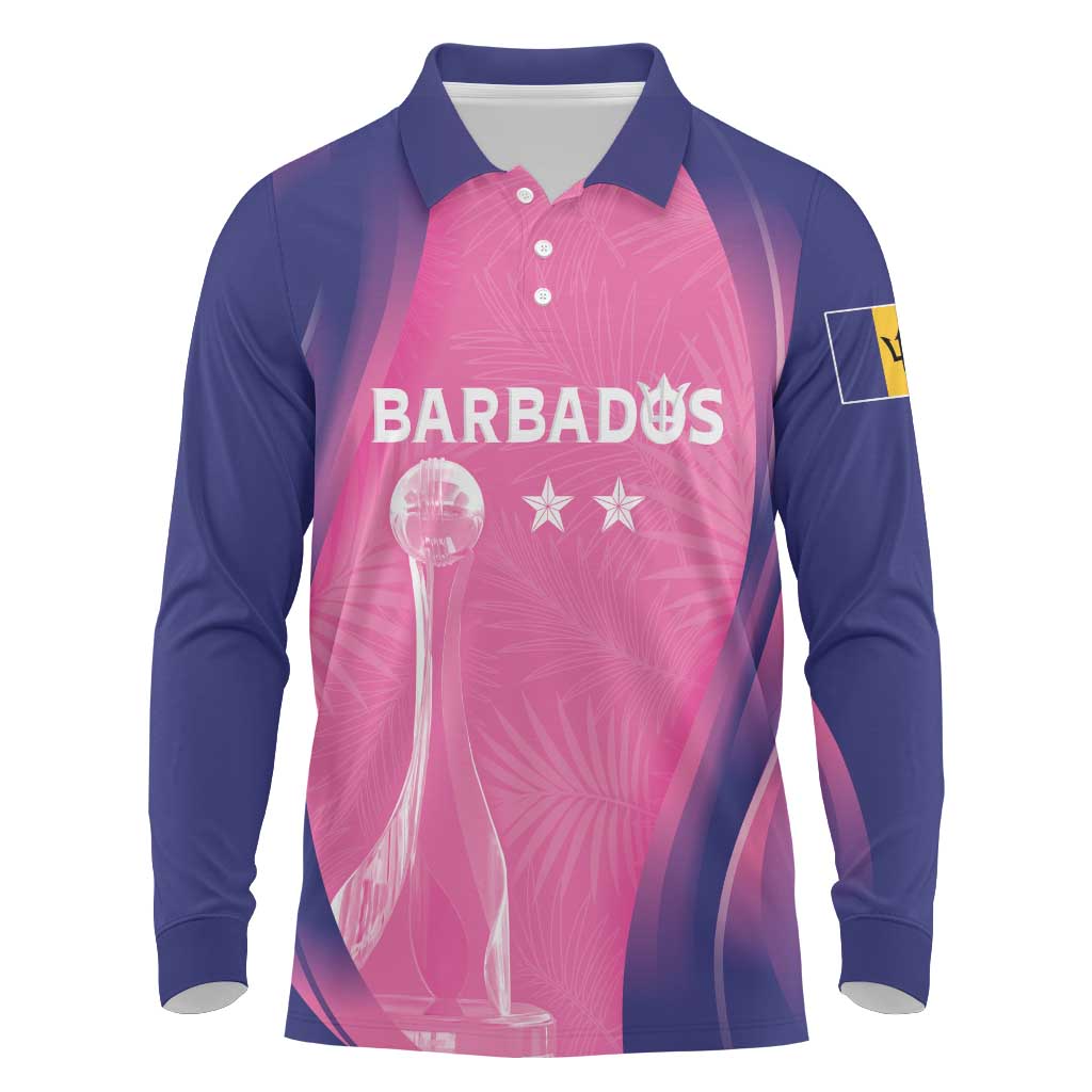 Barbados Cricket Custom Long Sleeve Polo Shirt Royal Champions - Tropical Vibes - Wonder Print Shop