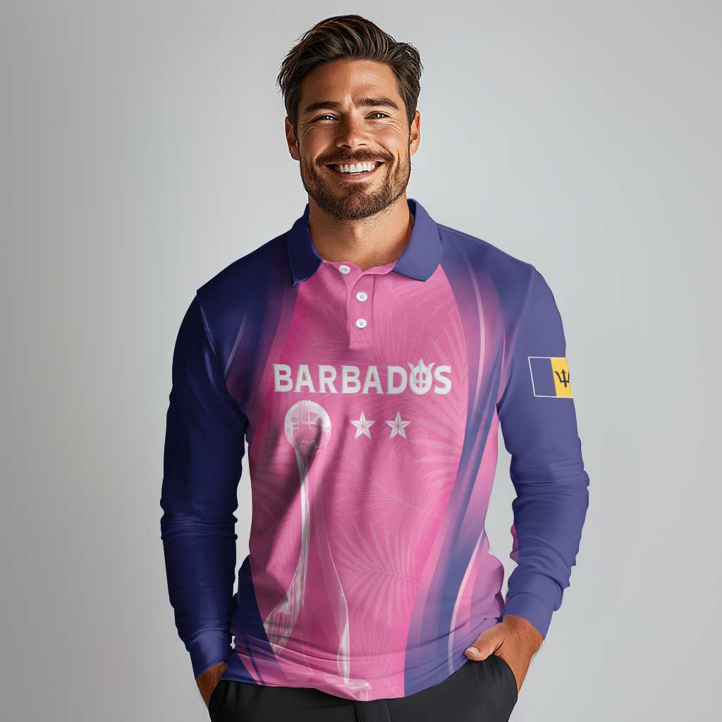 Barbados Cricket Custom Long Sleeve Polo Shirt Royal Champions - Tropical Vibes - Wonder Print Shop