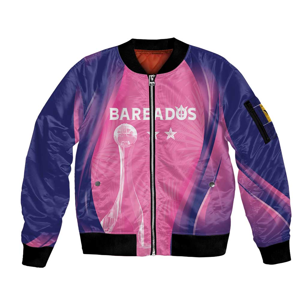 Barbados Cricket Custom Sleeve Zip Bomber Jacket Royal Champions - Tropical Vibes - Wonder Print Shop
