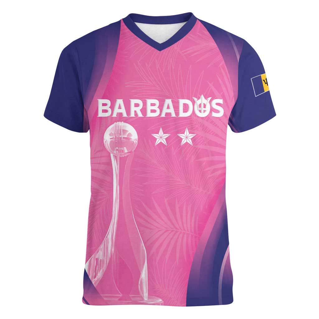 Barbados Cricket Custom Women V-Neck T-Shirt Royal Champions - Tropical Vibes - Wonder Print Shop