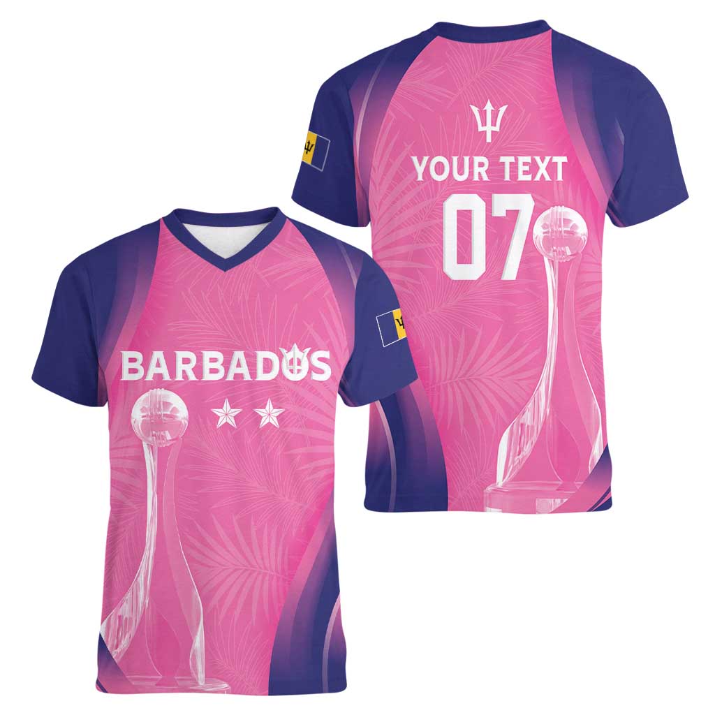 Barbados Cricket Custom Women V-Neck T-Shirt Royal Champions - Tropical Vibes - Wonder Print Shop