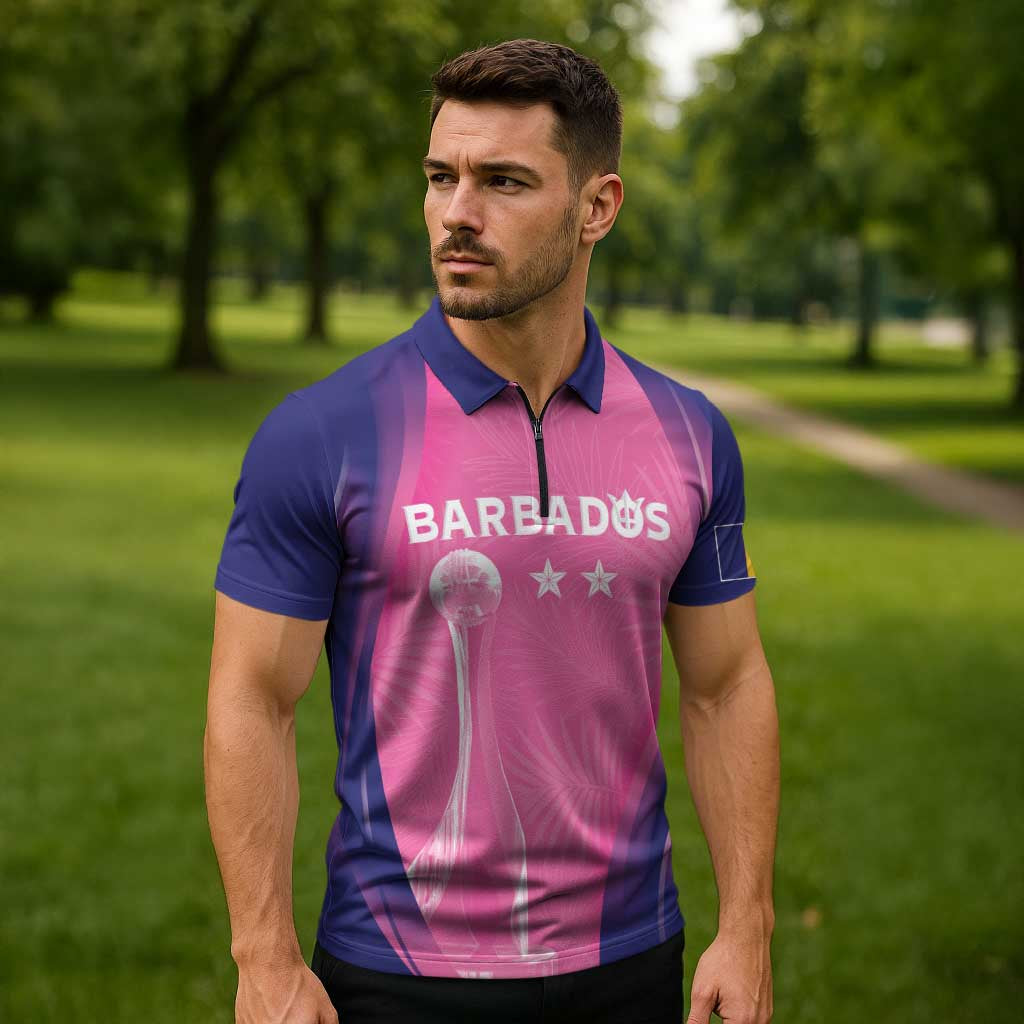 Barbados Cricket Custom Zipper Polo Shirt Royal Champions - Tropical Vibes - Wonder Print Shop