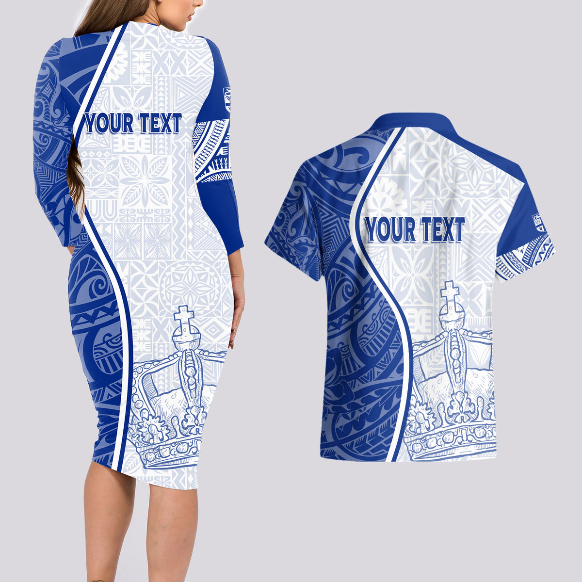 Personalised Queen Victoria School Couples Matching Long Sleeve Bodycon Dress and Hawaiian Shirt QVS Old Boys LT7 - Wonder Print Shop