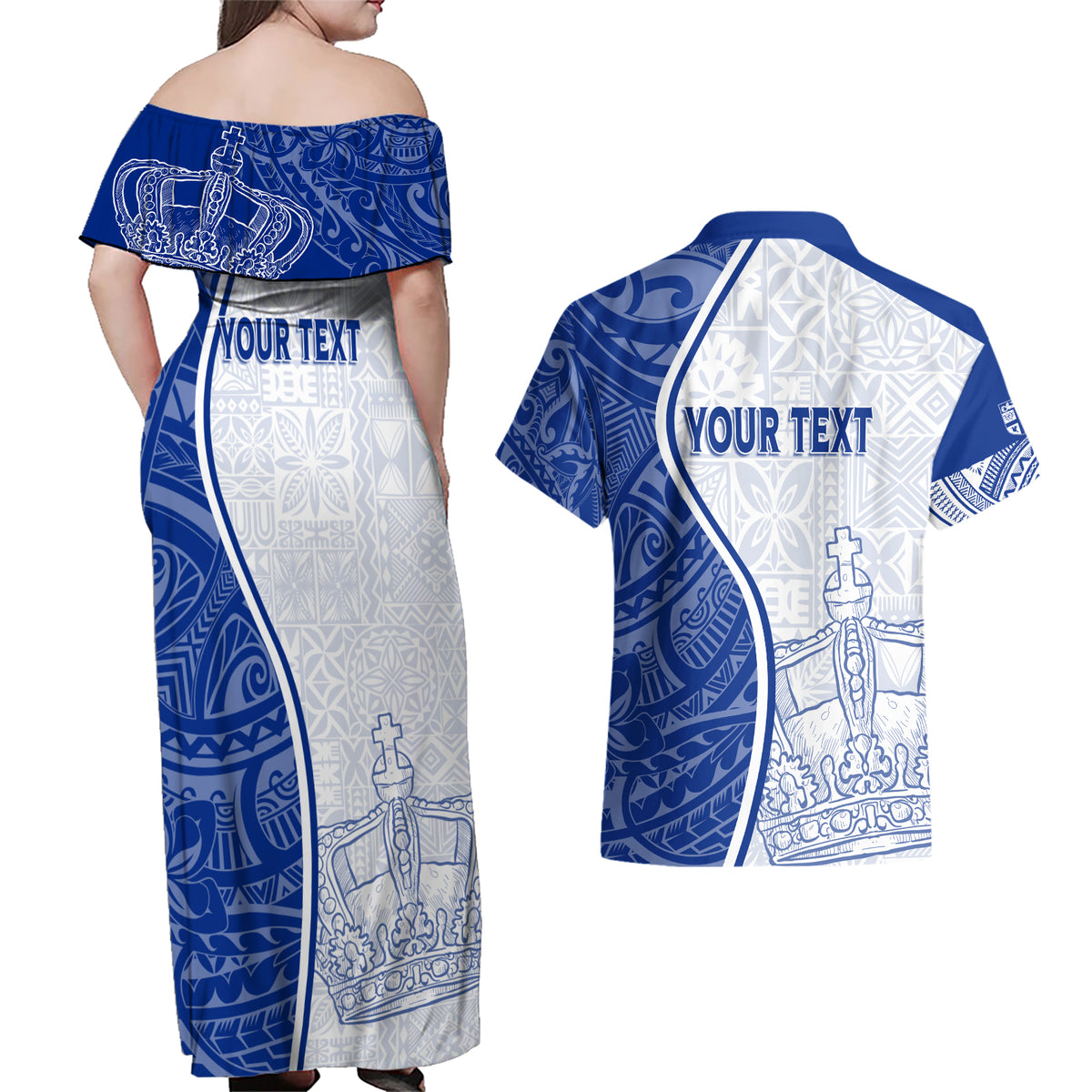 Personalised Queen Victoria School Couples Matching Off Shoulder Maxi Dress and Hawaiian Shirt QVS Old Boys LT7 - Wonder Print Shop