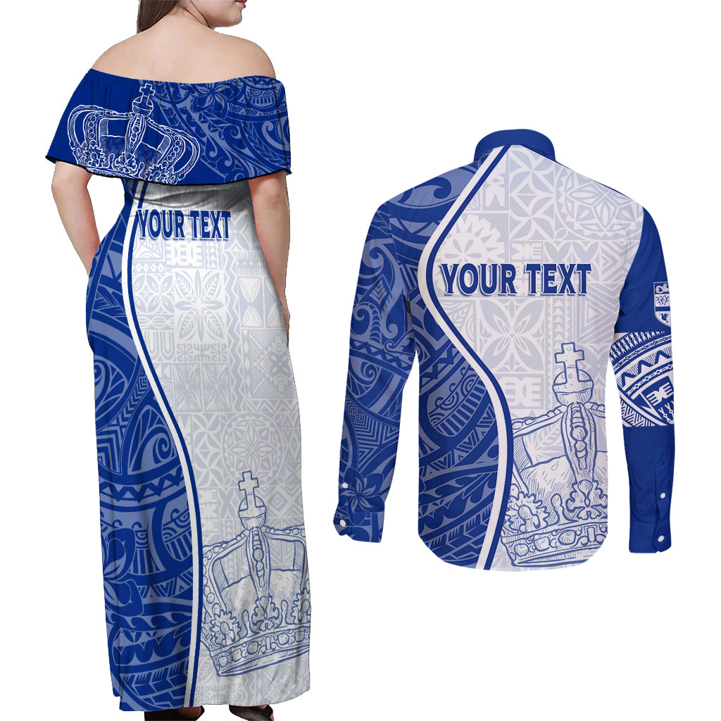 Personalised Queen Victoria School Couples Matching Off Shoulder Maxi Dress and Long Sleeve Button Shirts QVS Old Boys LT7 - Wonder Print Shop