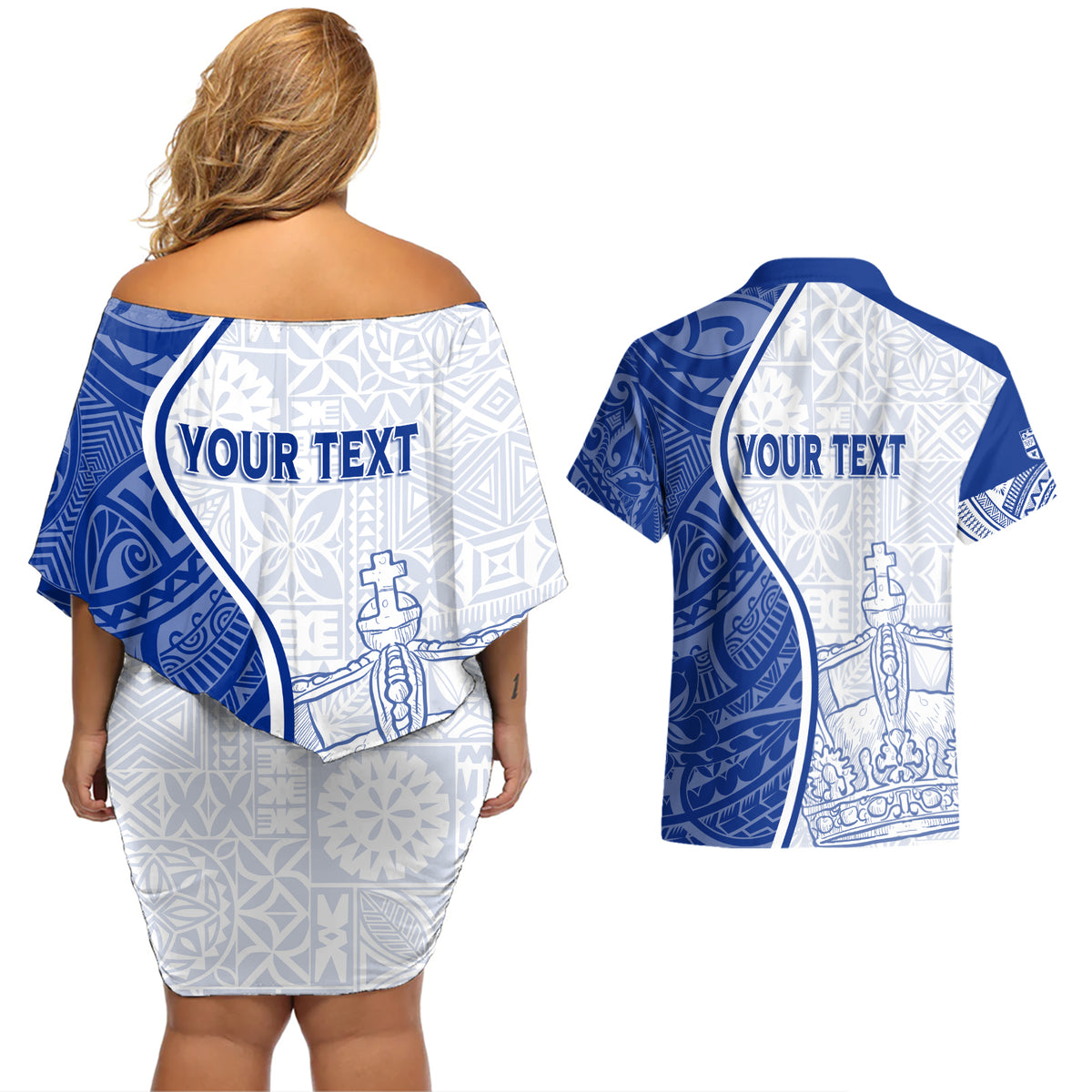 Personalised Queen Victoria School Couples Matching Off Shoulder Short Dress and Hawaiian Shirt QVS Old Boys LT7 - Wonder Print Shop