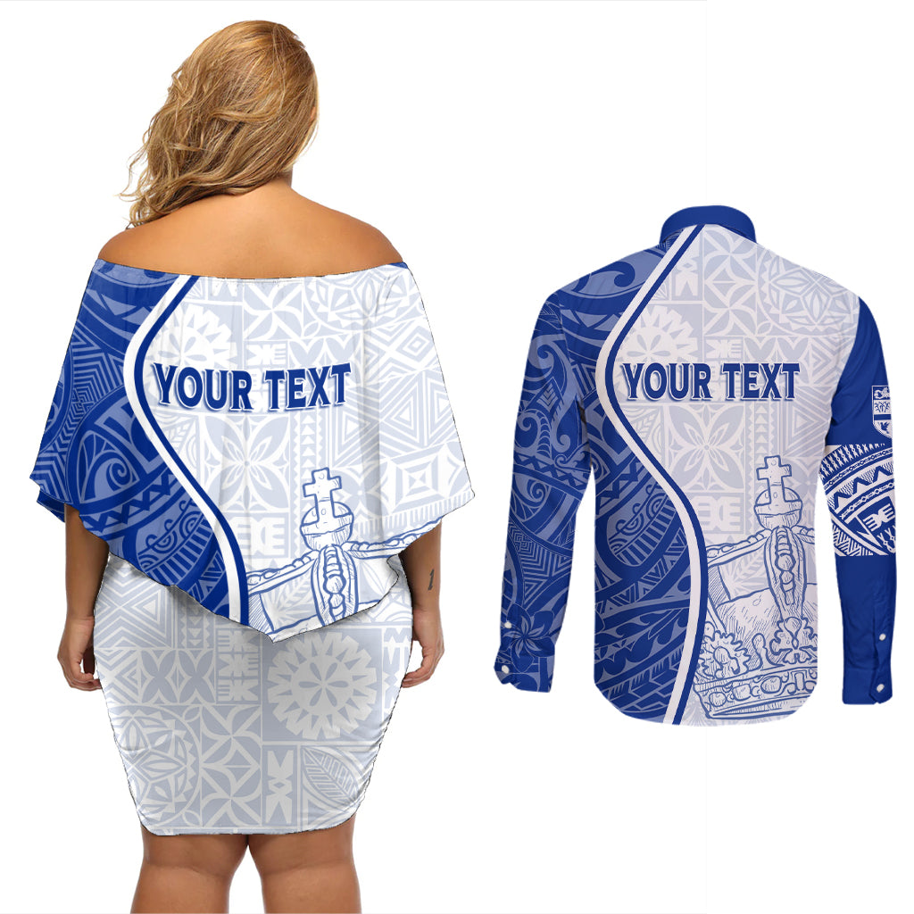 Personalised Queen Victoria School Couples Matching Off Shoulder Short Dress and Long Sleeve Button Shirts QVS Old Boys LT7 - Wonder Print Shop