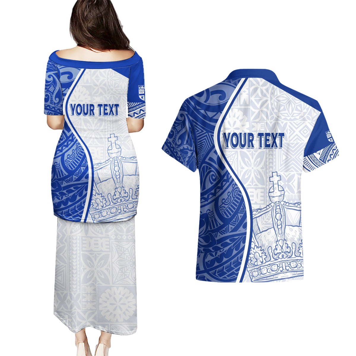 Personalised Queen Victoria School Couples Matching Puletasi Dress and Hawaiian Shirt QVS Old Boys LT7 - Wonder Print Shop