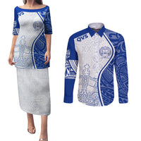 Personalised Queen Victoria School Couples Matching Puletasi Dress and Long Sleeve Button Shirts QVS Old Boys LT7 - Wonder Print Shop