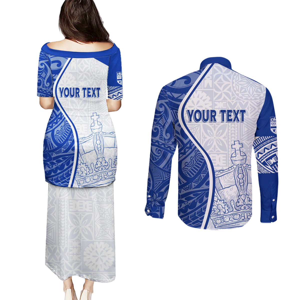 Personalised Queen Victoria School Couples Matching Puletasi Dress and Long Sleeve Button Shirts QVS Old Boys LT7 - Wonder Print Shop