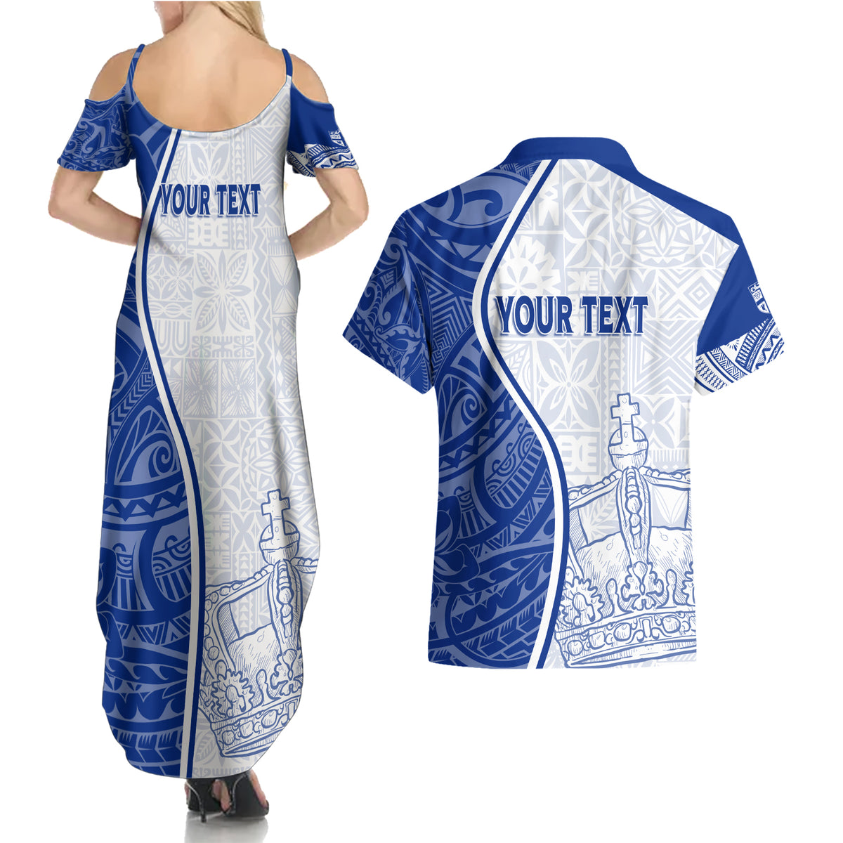 Personalised Queen Victoria School Couples Matching Summer Maxi Dress and Hawaiian Shirt QVS Old Boys LT7 - Wonder Print Shop