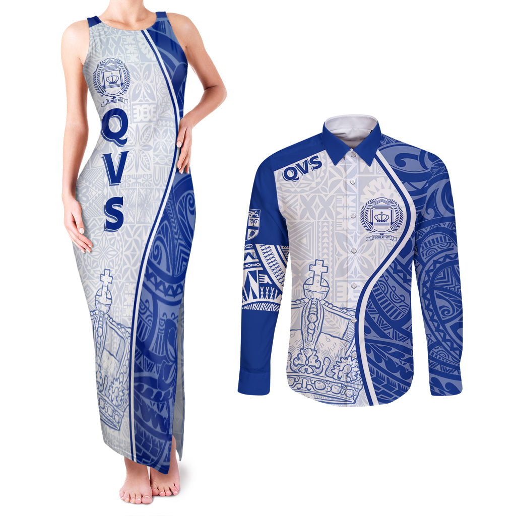 Personalised Queen Victoria School Couples Matching Tank Maxi Dress and Long Sleeve Button Shirts QVS Old Boys LT7 - Wonder Print Shop