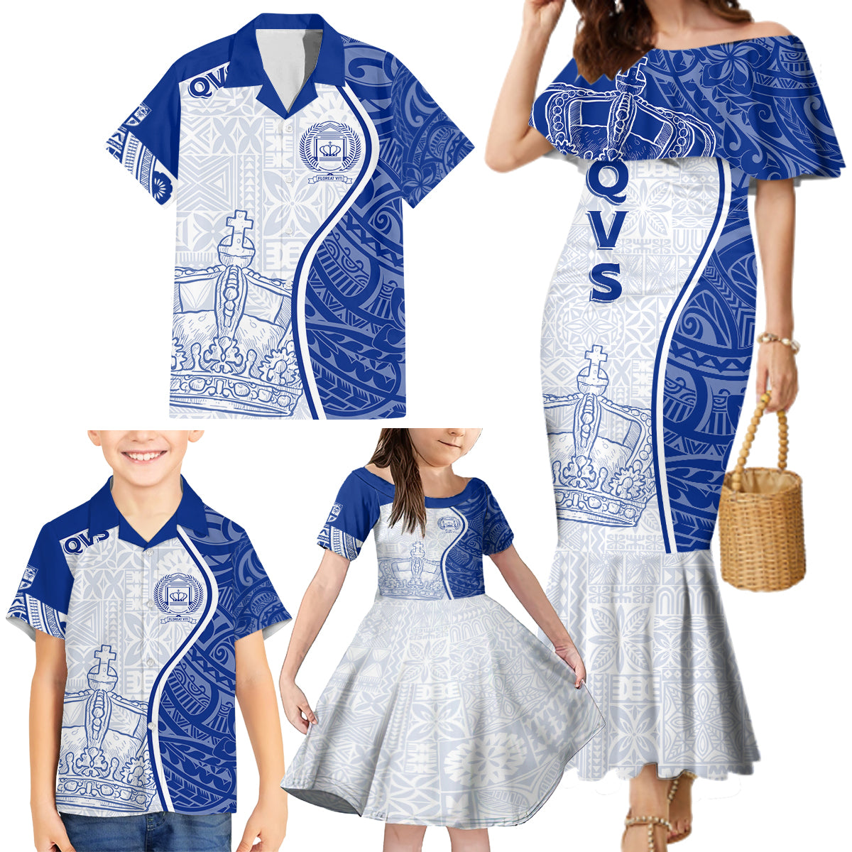 Personalised Queen Victoria School Family Matching Mermaid Dress and Hawaiian Shirt QVS Old Boys LT7 - Wonder Print Shop