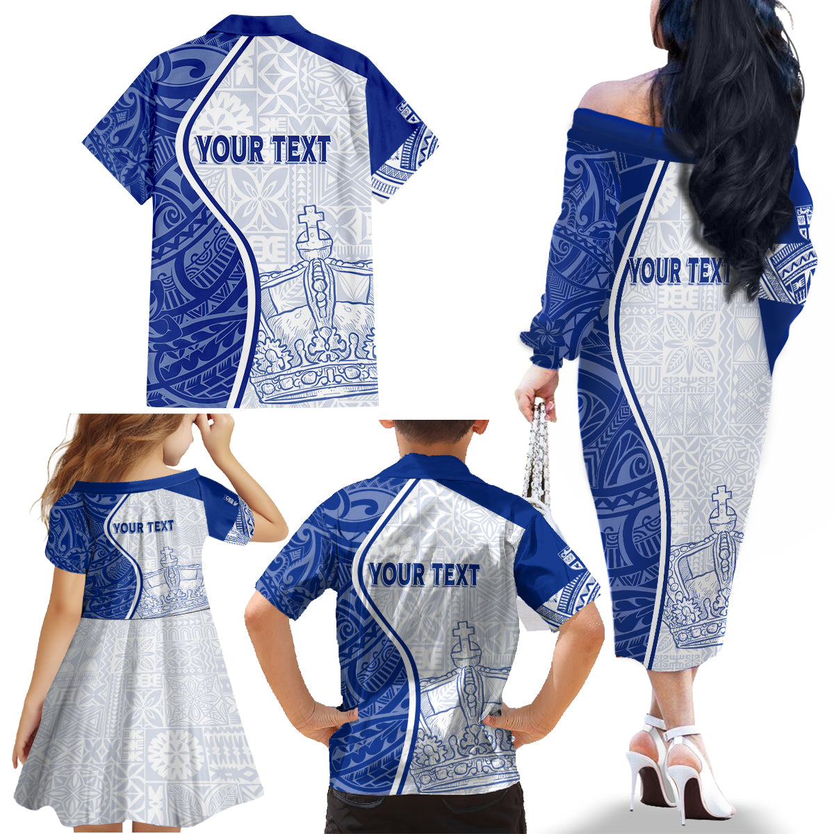 Personalised Queen Victoria School Family Matching Off Shoulder Long Sleeve Dress and Hawaiian Shirt QVS Old Boys - Wonder Print Shop