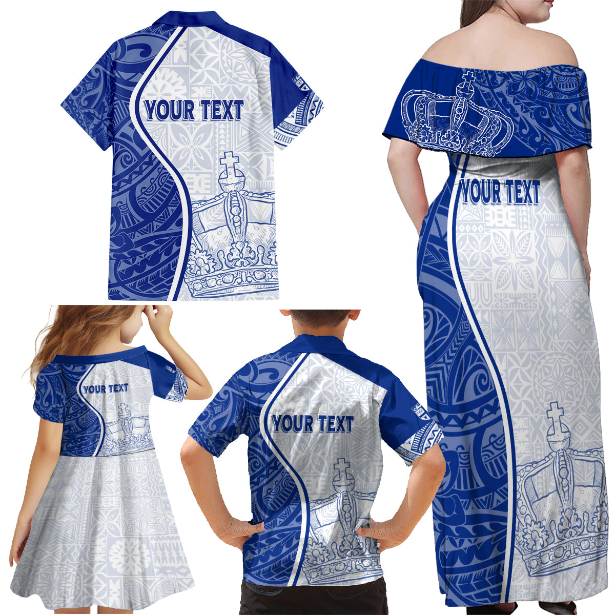 Personalised Queen Victoria School Family Matching Off Shoulder Maxi Dress and Hawaiian Shirt QVS Old Boys LT7 - Wonder Print Shop