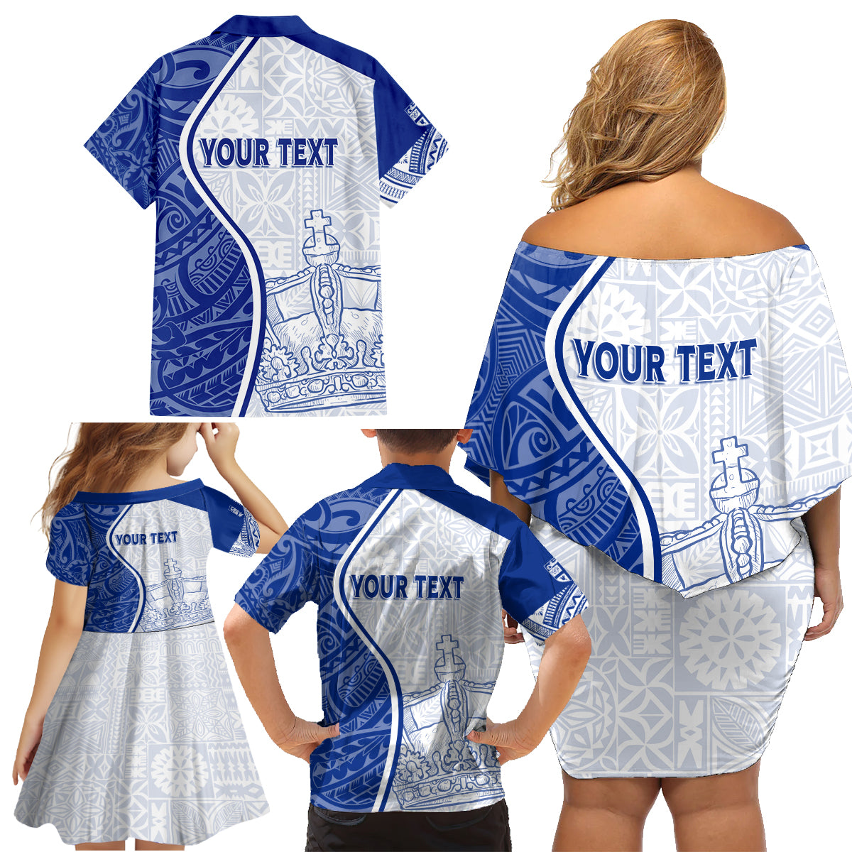 Personalised Queen Victoria School Family Matching Off Shoulder Short Dress and Hawaiian Shirt QVS Old Boys LT7 - Wonder Print Shop