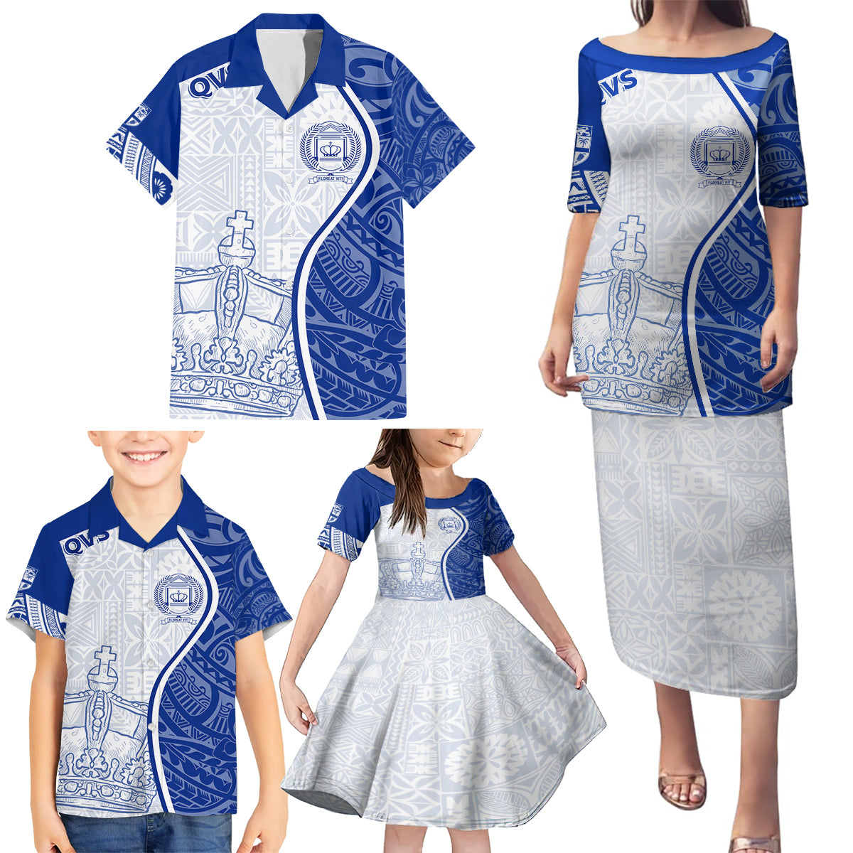 Personalised Queen Victoria School Family Matching Puletasi Dress and Hawaiian Shirt QVS Old Boys - Wonder Print Shop