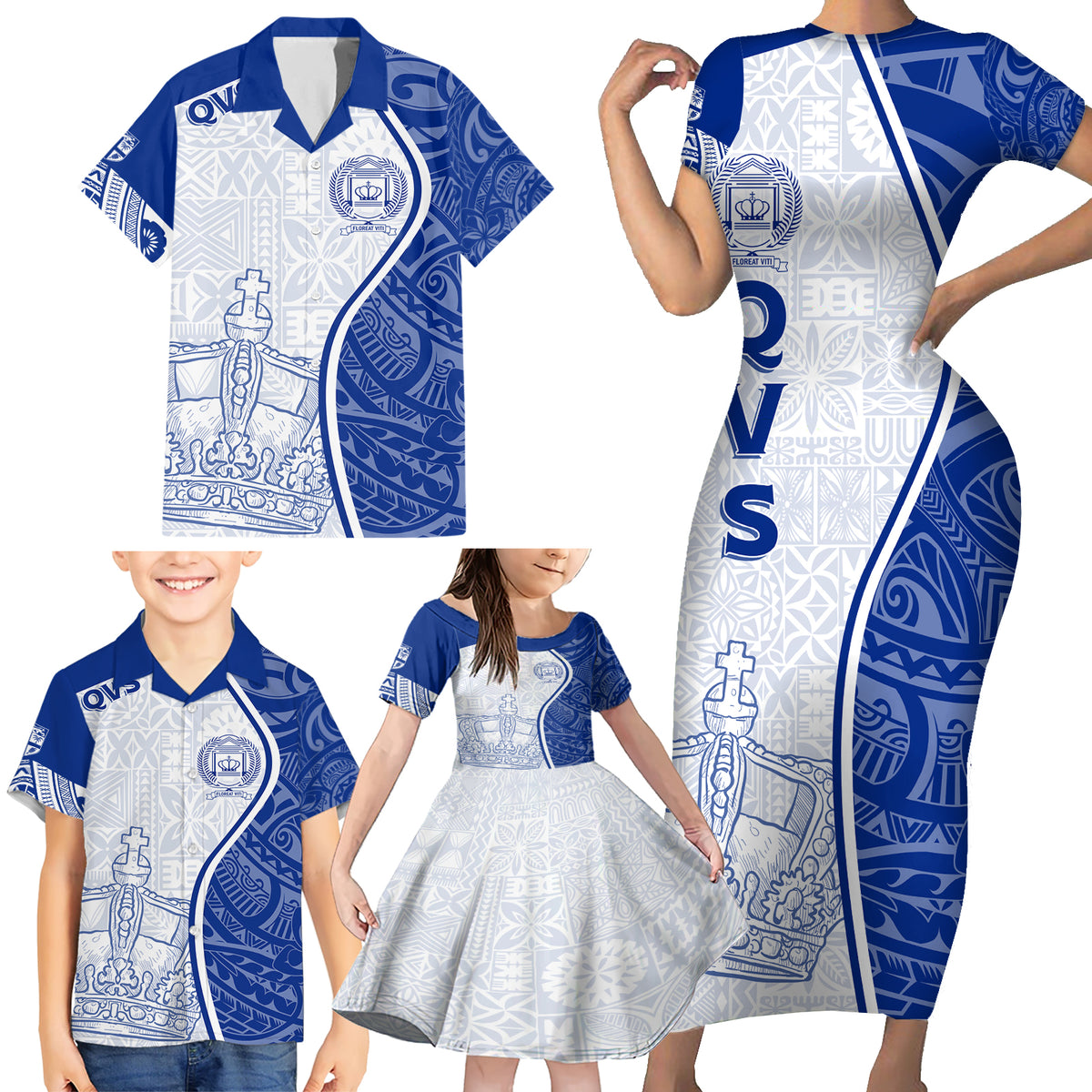 Personalised Queen Victoria School Family Matching Short Sleeve Bodycon Dress and Hawaiian Shirt QVS Old Boys - Wonder Print Shop