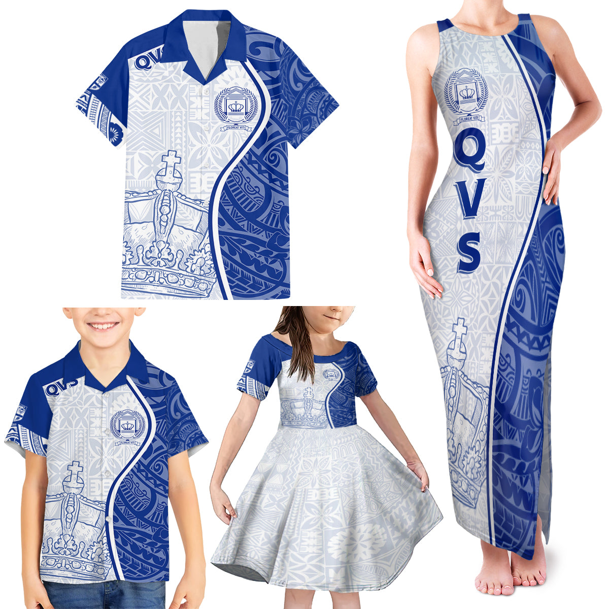Personalised Queen Victoria School Family Matching Tank Maxi Dress and Hawaiian Shirt QVS Old Boys - Wonder Print Shop