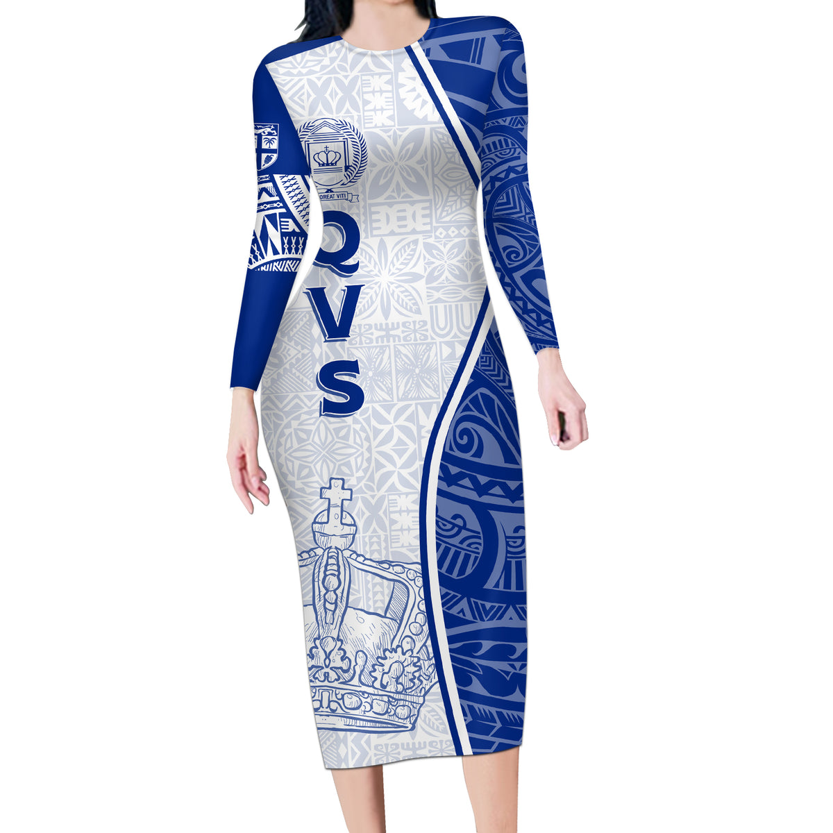 Personalised Queen Victoria School Long Sleeve Bodycon Dress QVS Old Boys - Wonder Print Shop