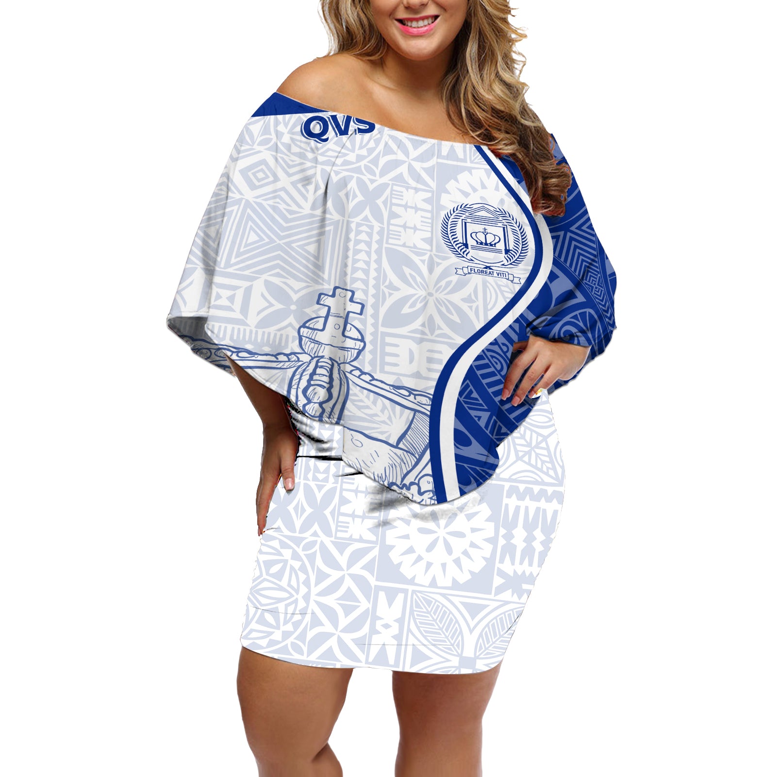 Personalised Queen Victoria School Off Shoulder Short Dress QVS Old Boys - Wonder Print Shop