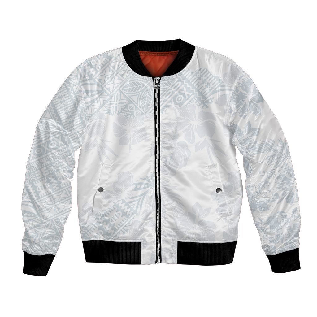 Samoa White Sunday Bomber Jacket Hibiscus Special LT7 - Wonder Print Shop
