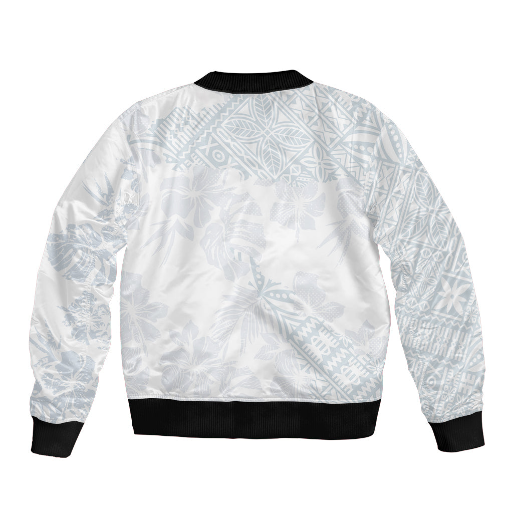 Samoa White Sunday Bomber Jacket Hibiscus Special LT7 - Wonder Print Shop